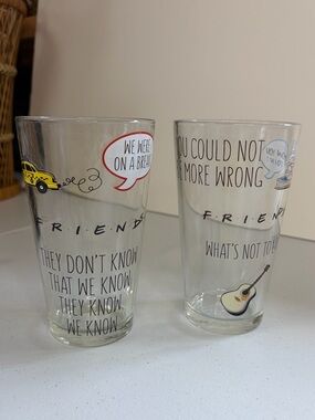 FRIENDS TV Show Kitchen Drinking Water Glasses Set of 2 90s Novelty Funny Gift